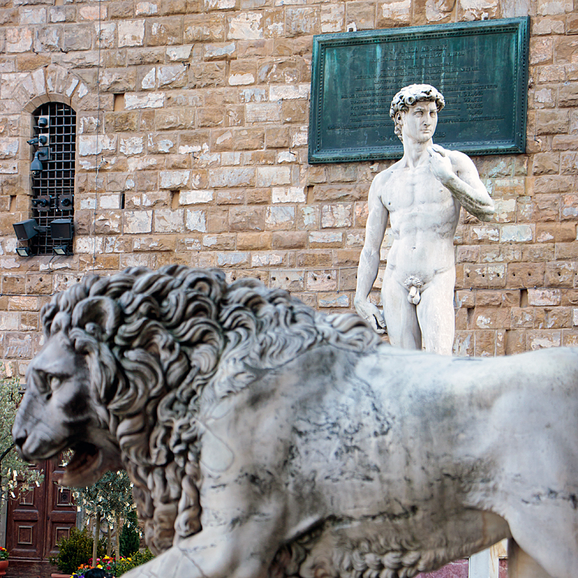 Statue des David von Michelangelo Buonarroti in Piazza della Signoria Statue des David von Michelangelo Buonarroti in Piazza della Signoria